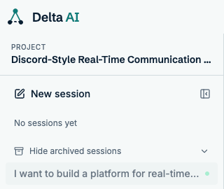 Session sidebar expanded showing an active session and an archived session